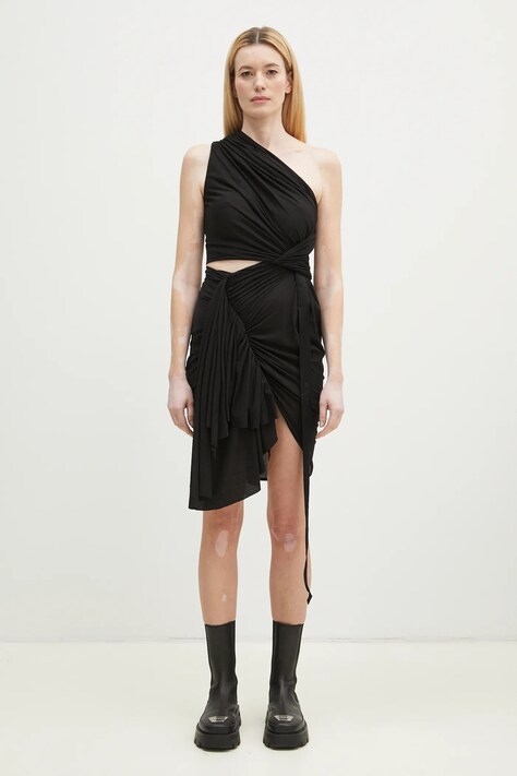 Хлопковое платье Rick Owens Fog цвет чёрный midi облегающее DS01E3500.BH