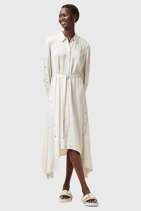 AllSaints rochie LEXI culoarea alb, midi, evazată, W036DC