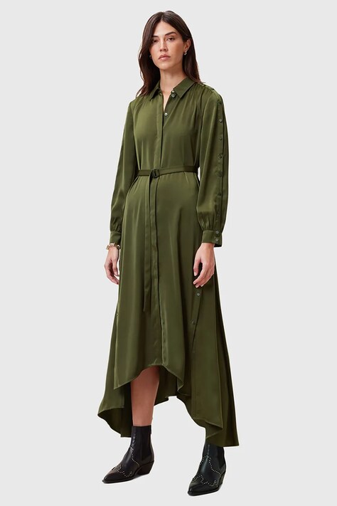 AllSaints rochie LEXI culoarea verde, midi, evazată, W036DC