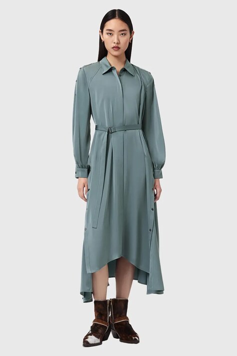 AllSaints sukienka LEXI kolor niebieski midi rozkloszowana W036DC