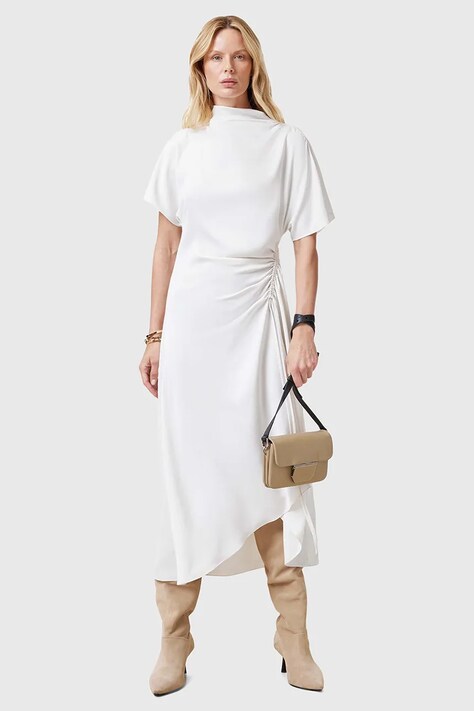 AllSaints rochie ROSIE culoarea alb, midi, evazată, W043DC