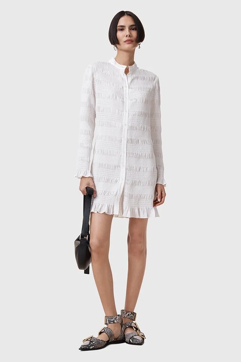 AllSaints rochie MEG culoarea alb, mini, mulată, W062DC