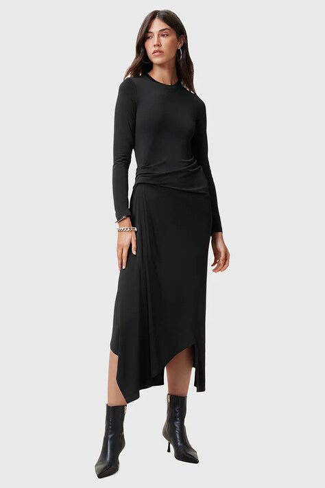 AllSaints rochie RIVI culoarea negru, midi, mulată, W007DC