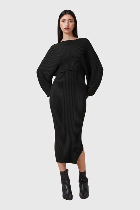 AllSaints rochie si pulover MINORI culoarea negru, midi, mulată, W224DC