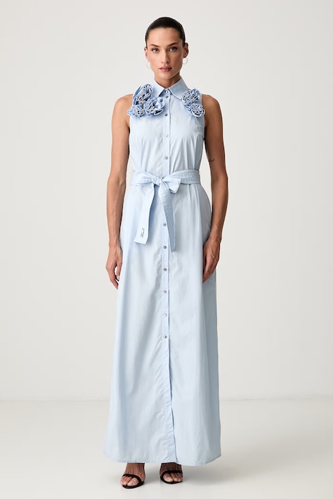 Karl Lagerfeld rochie tip cămașă din bumbac albastră simplă A2W13004