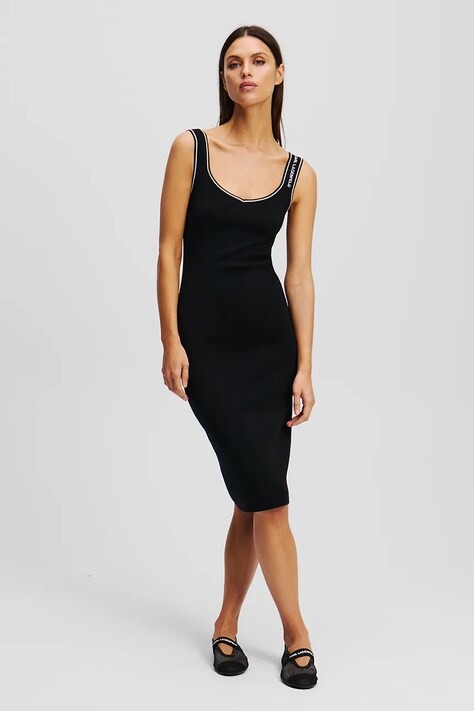 Karl Lagerfeld rochie culoarea negru, midi, mulată, A2W13018