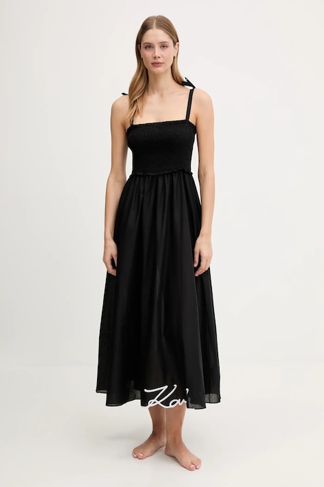 Karl Lagerfeld sukienka bawełniana kolor czarny maxi rozkloszowana A2W46009