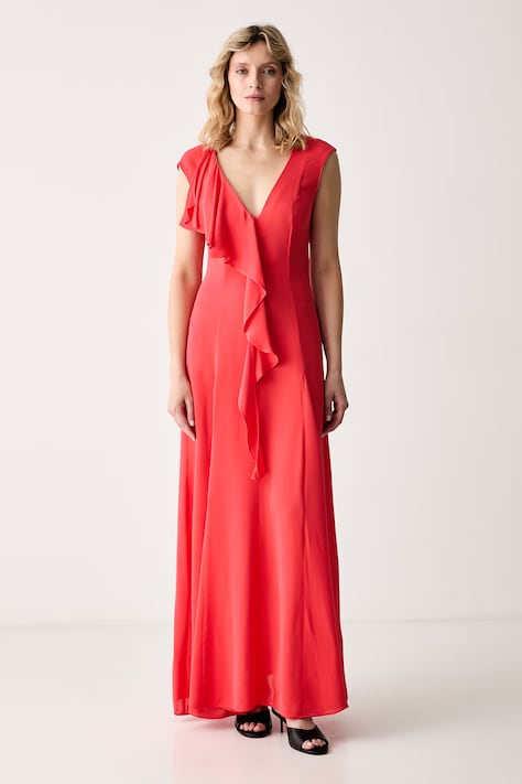 Karl Lagerfeld rochie culoarea rosu, maxi, evazată, A2W13011