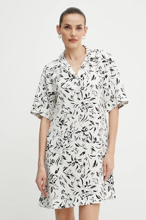 Karl Lagerfeld rochie din in culoarea alb, mini, oversize, A2W13060