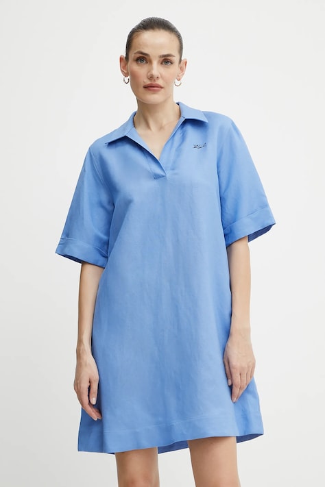 Ленена рокля Karl Lagerfeld в лилаво къса с уголемена кройка A2W13060