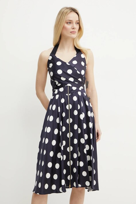 Patou rochie culoarea bleumarin, midi, evazată, DR1610207
