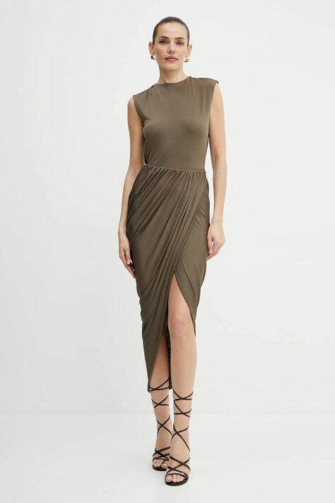 Patou rochie culoarea maro, midi, mulată, JE1479973