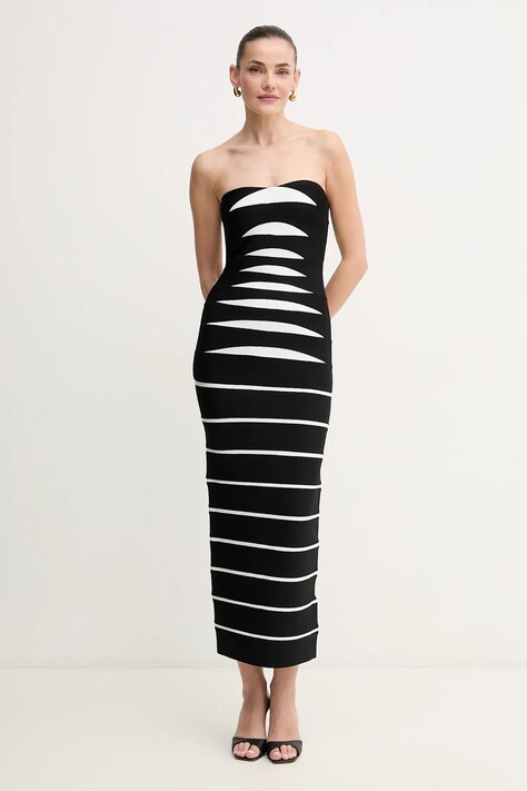 Herve Leger rochie Cameron culoarea negru, midi, mulată, HLT8513508