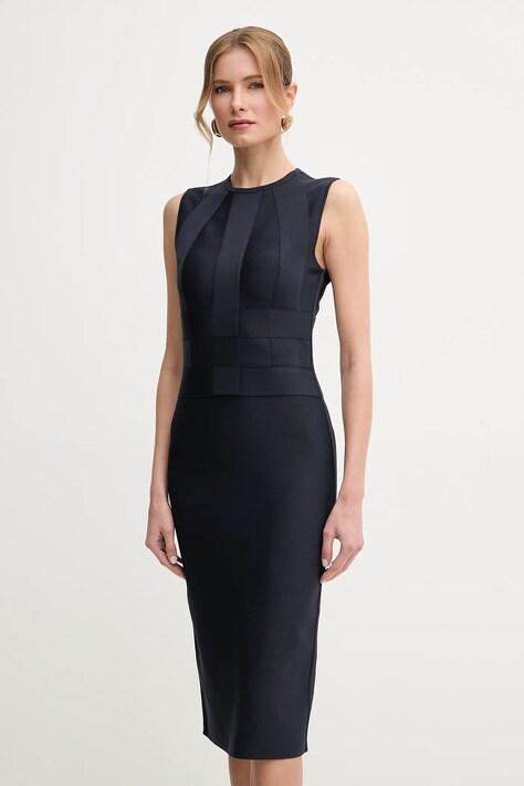 Herve Leger rochie Julia culoarea bleumarin, midi, dreaptă, BWE8498975