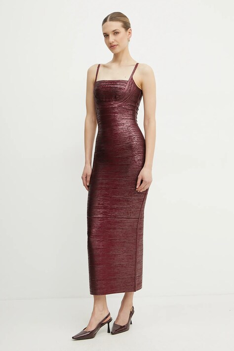 Šaty Herve Leger Gemma vínová barva, maxi, HFL8503778