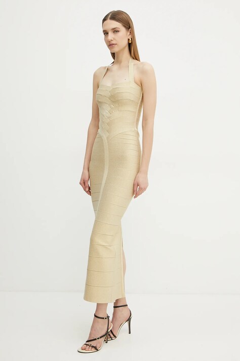 Šaty Herve Leger Iris zlatá barva, maxi, HLM8505780