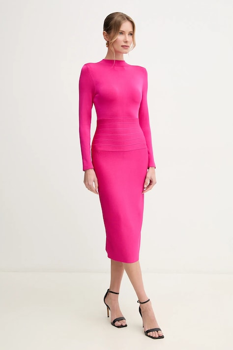 Šaty Herve Leger Freya růžová barva, midi, HLT8498785