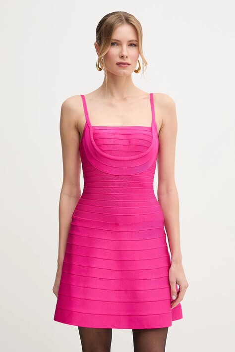 Šaty Herve Leger Milly růžová barva, mini, HLT8499590