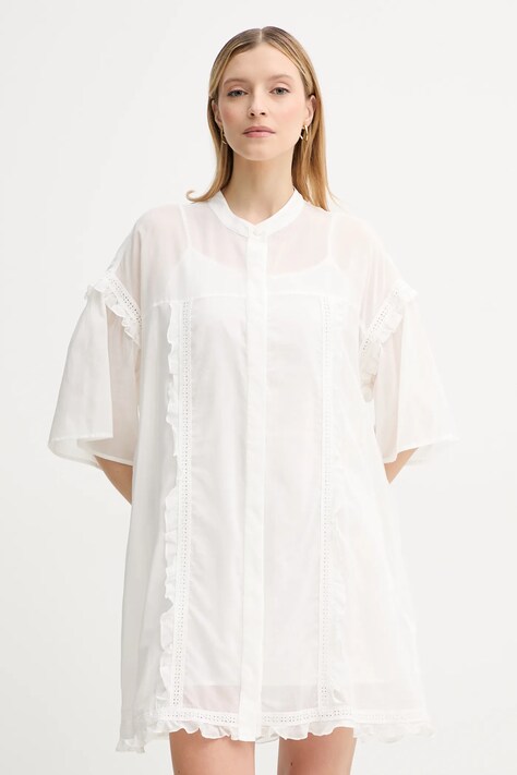 Šaty s příměsí hedvábí ISABELLE BLANCHE bílá barva, mini, oversize, IS25SS-A078-T018
