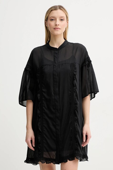 ISABELLE BLANCHE rochie din amestec de mătase culoarea negru, mini, oversize, IS25SS-A078-T018
