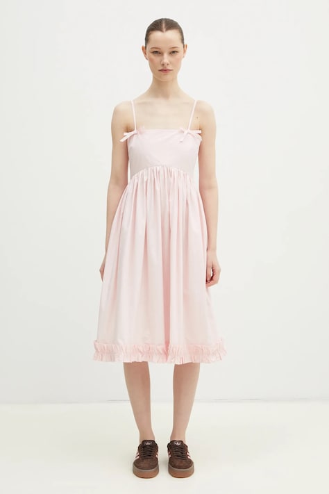 GANNI cotton dress Cotton Poplin Strap pink color W0325