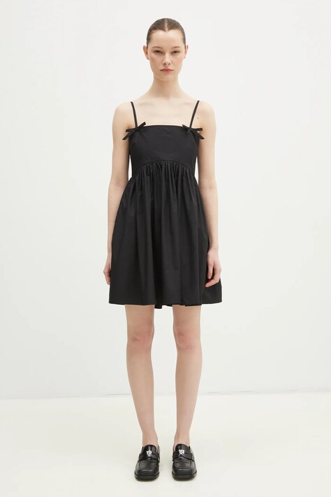 GANNI sukienka bawełniana Cotton Poplin Strap kolor czarny mini rozkloszowana W0194