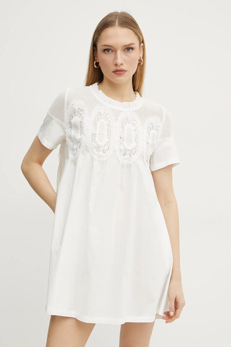 Bavlněné šaty Ermanno Scervino bílá barva, mini, oversize, 56TQ037E36