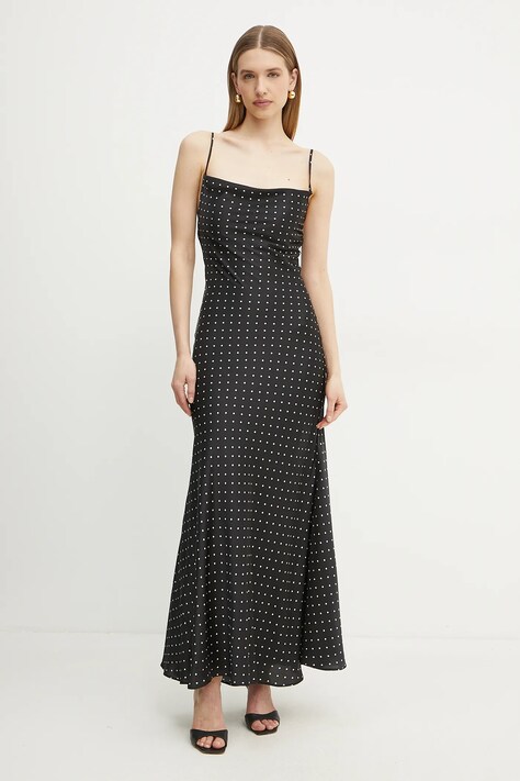 Bardot rochie culoarea negru, maxi, evazată, 59709DB4