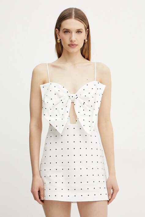 Ленена рокля Bardot в бяло къса със стандартна кройка 59711DB