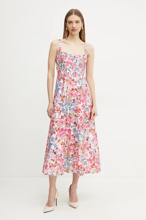Bardot rochie culoarea roz, maxi, evazată, 59825DB