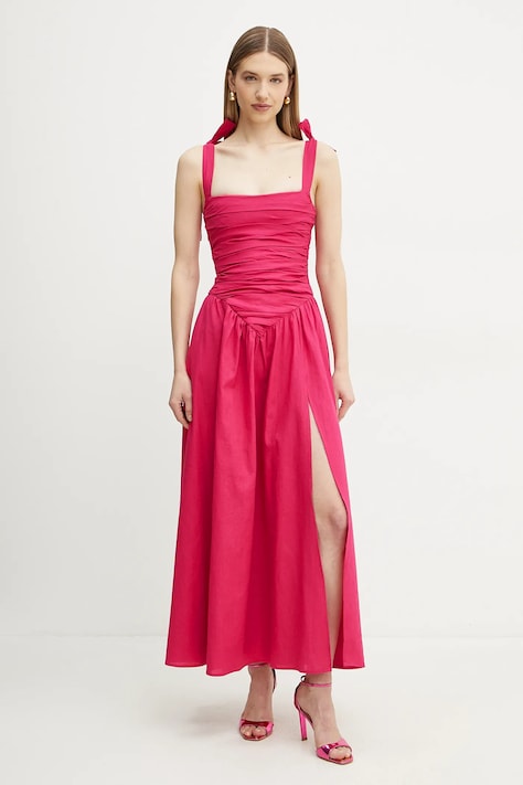 Bardot rochie din in culoarea roz, maxi, evazată, 59877DB