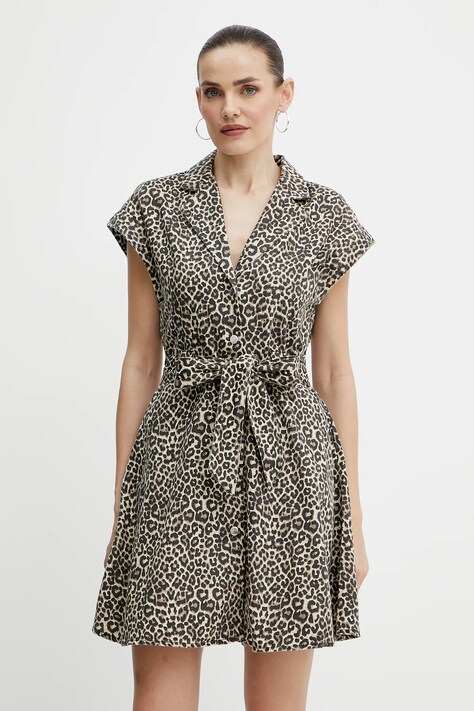 Morgan rochie din denim REVAM culoarea bej, mini, evazată, REVAM