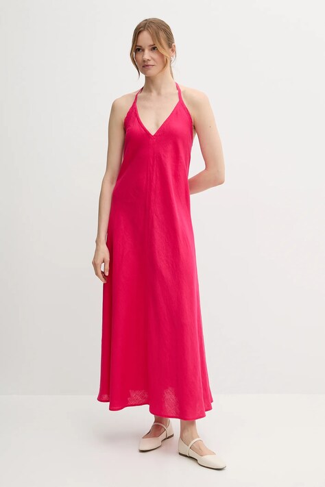 United Colors of Benetton rochie din in culoarea roz, maxi, evazati, 4AGHDV0BF