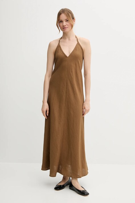 United Colors of Benetton rochie din in culoarea maro, maxi, evazati, 4AGHDV0BF