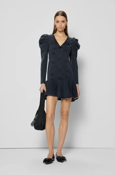 Bizuu rochie din denim ADEMY culoarea gri, mini, evazată, ADEMY CZARNY