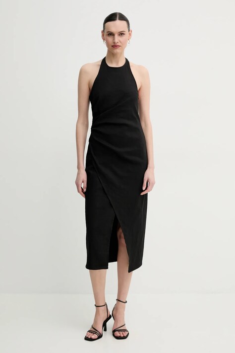 A.L.C. rochie din in Sylvie culoarea negru, midi, mulată, 6CDRS02368