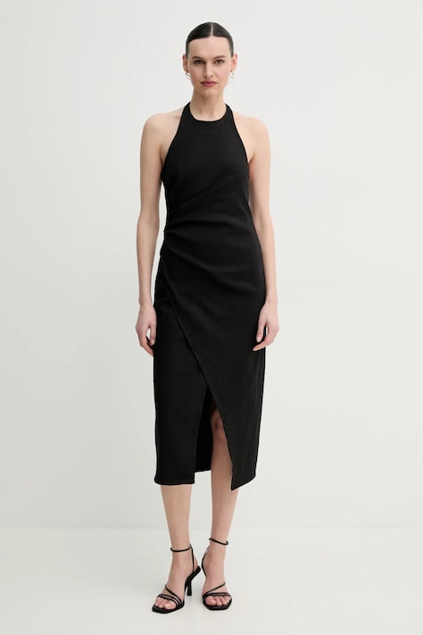 A.L.C. rochie din in Sylvie culoarea negru, midi, mulată, 6CDRS02368