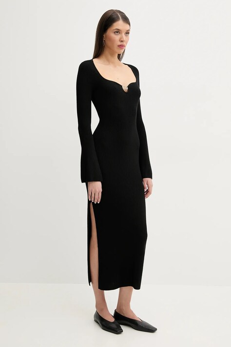 FROM FUTURE rochie din lana culoarea negru, maxi, mulată, WRO02679