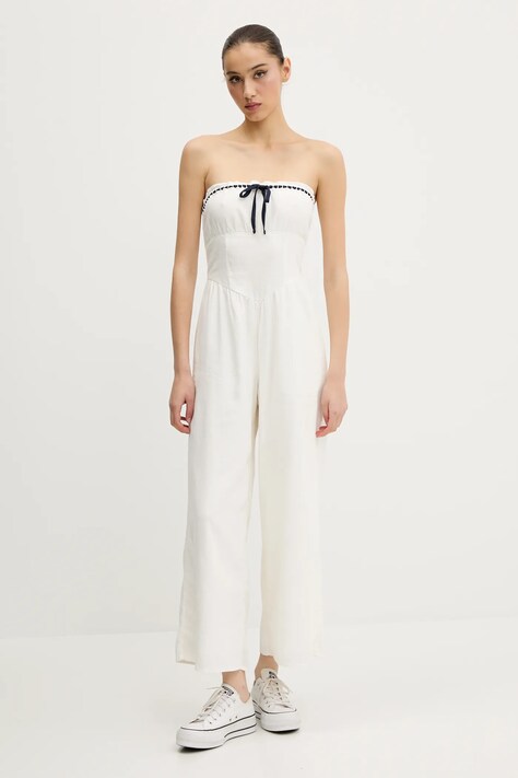 Hollister Co. salopetă din in culoarea bej, cold shoulder, KI359-5044