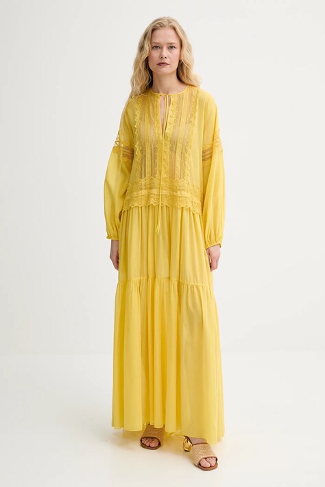 Ermanno Scervino rochie din amestec de mătase culoarea galben, maxi, oversize, D464Q620RUQ