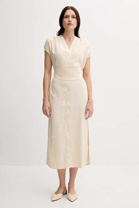 Pedro del Hierro rochie din in culoarea bej, midi, drept, 3819821