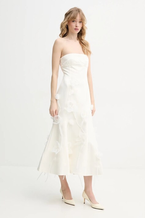 Rotate rochie culoarea bej, midi, evazată, 113882857