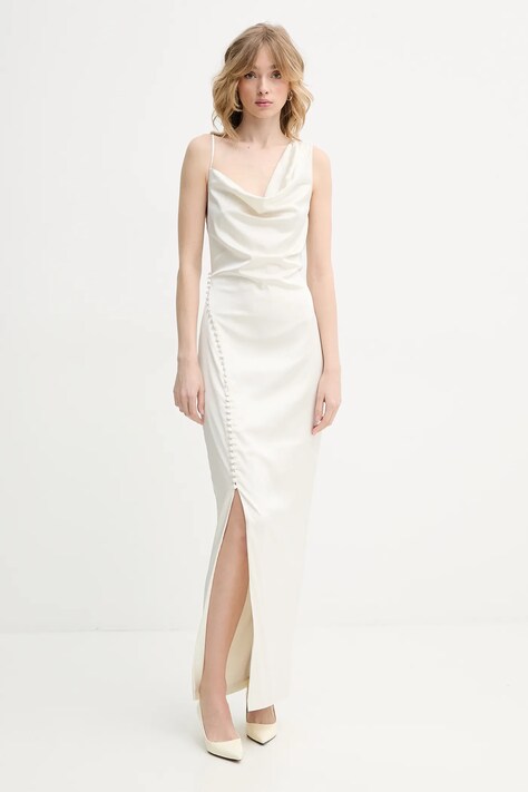 Rotate rochie culoarea bej, maxi, mulată, 113923857