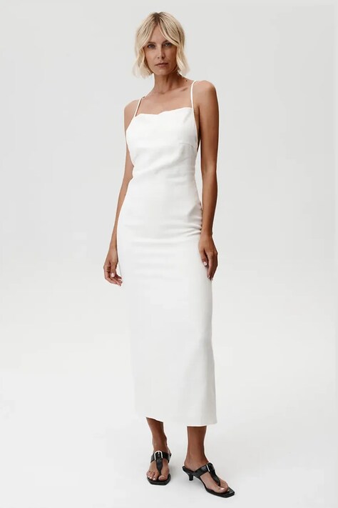 Undress Code rochie din in Havana Dress culoarea bej, midi, dreaptă, 898