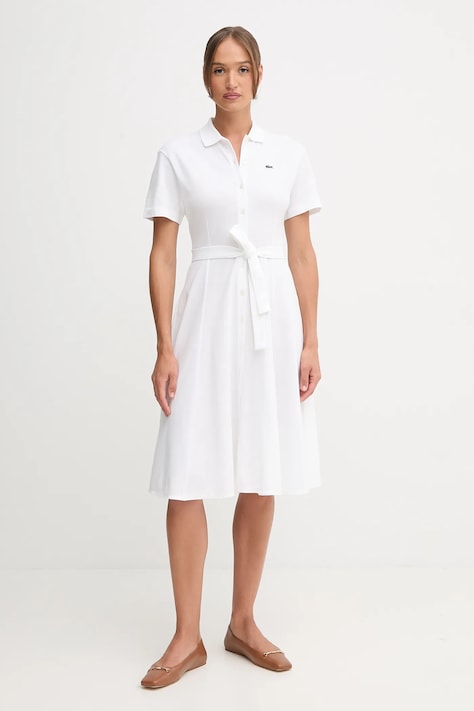 Βαμβακερό φόρεμα Lacoste χρώμα: άσπρο, EF9621