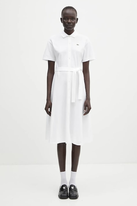 Памучна рокля Lacoste в бяло къса разкроена EF9621