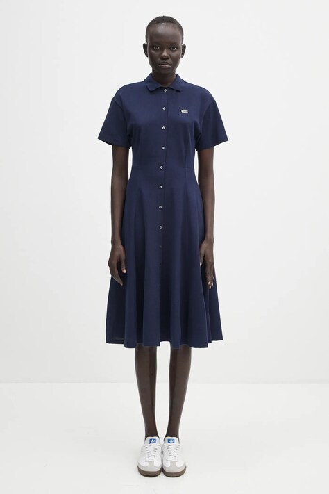Памучна рокля Lacoste в тъмносиньо къса разкроена EF9621