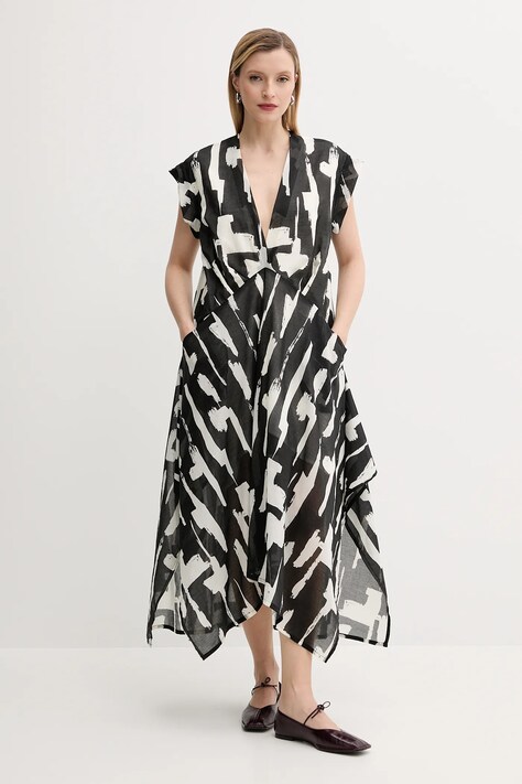 MMC STUDIO rochie din bumbac culoarea negru, midi, oversize, TROPIC