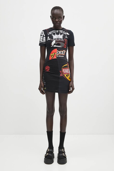 Marine Serre rochie Regenerated Graphic T-Shirts Mini culoarea negru, mini, mulată, WDR230A.UJER0003