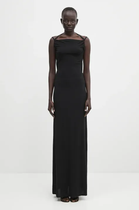 Marine Serre sukienka Draped Jersey Thong kolor czarny maxi dopasowana WDR335A.CJER0022